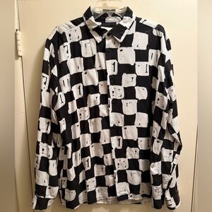 ZARA Black and White Men’s Relaxed Fit Shirt | Checkered Pattern | Large